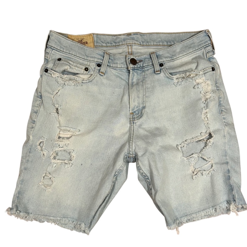 Hollister Mens Light Wash Distressed Denim Shorts Jorts Surf Grunge 2000s Y2K 31